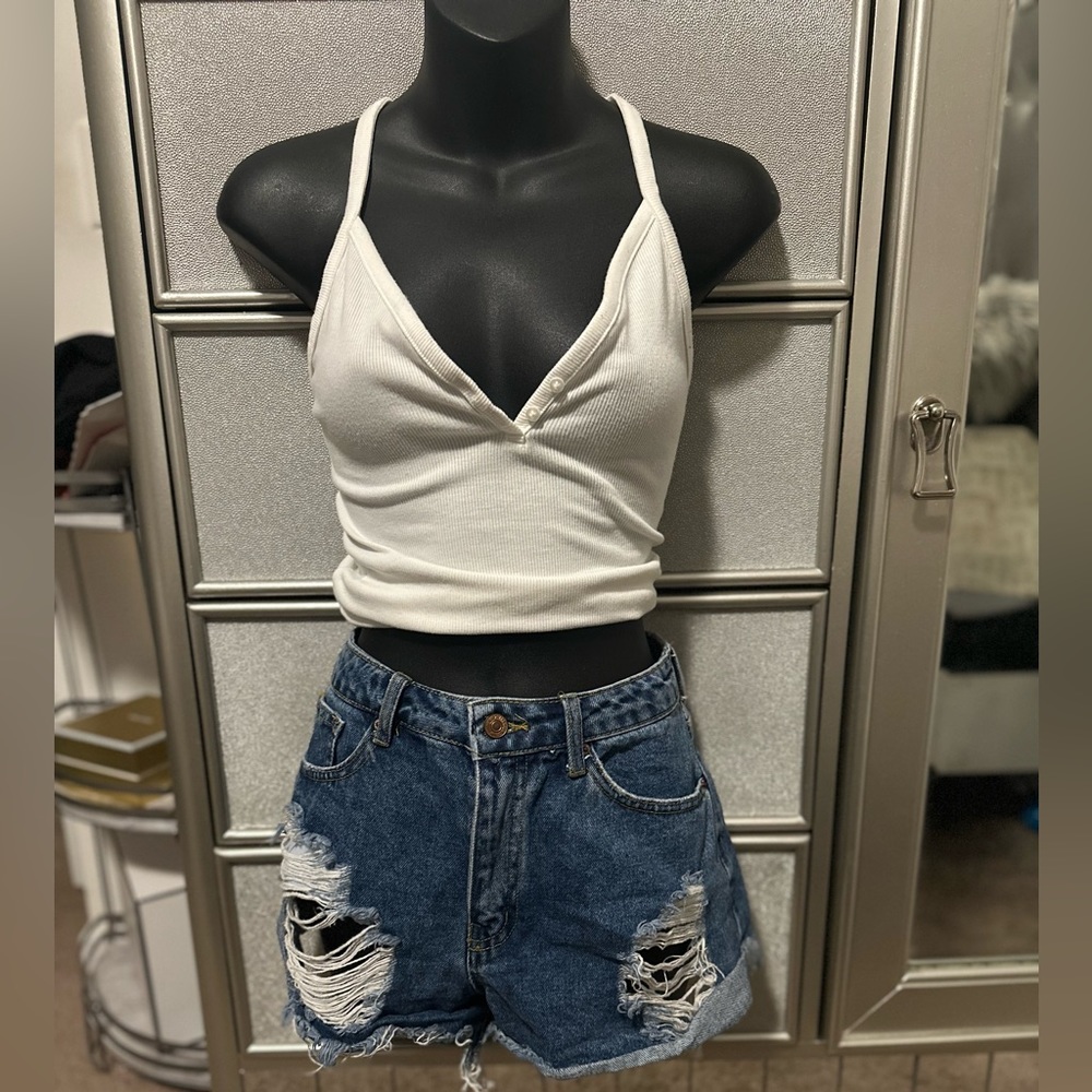 Blue Distressed Denim Shorts